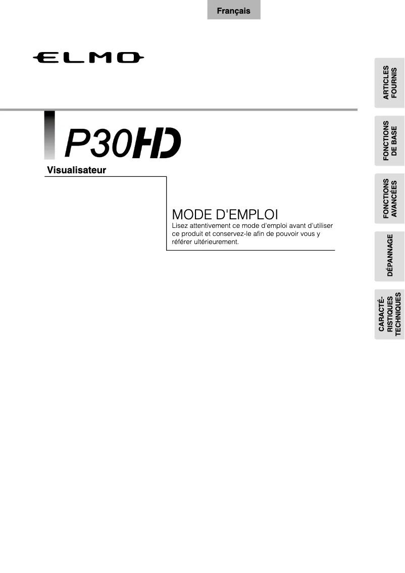 Page 1 de la notice Manuel utilisateur Elmo P30HD