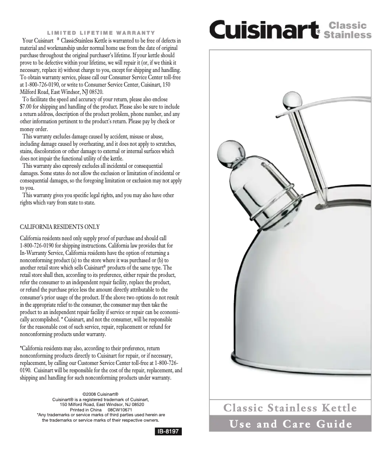 Page n°1 - Manuel utilisateur Cuisinart BA-165A