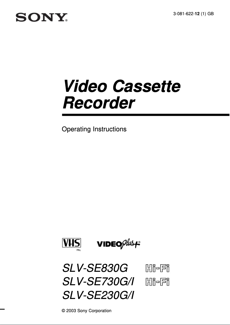 Page 1 de la notice Manuel utilisateur Sony SLV-SE730G