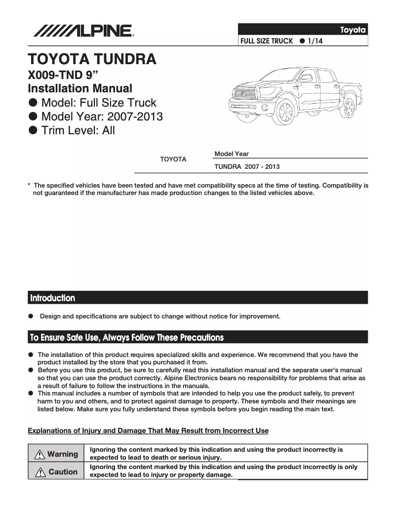 Page 1 de la notice Manuel utilisateur Alpine X009-TND