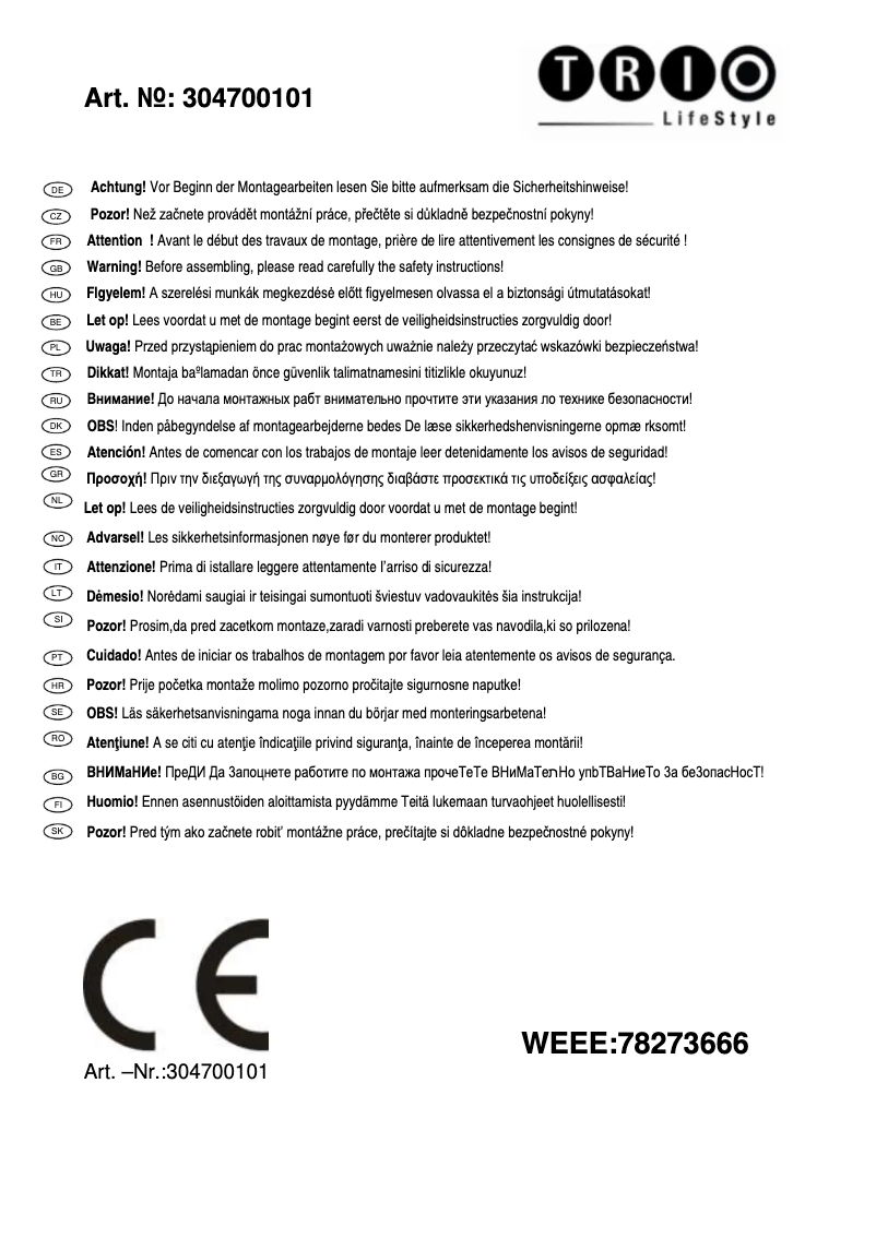 Page n°1 - Manuel utilisateur Trio Lighting Toulon