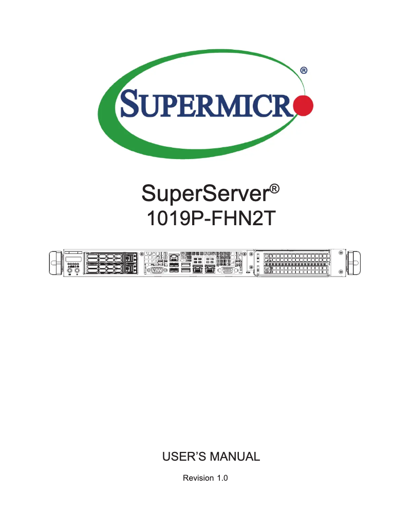 Page 1 de la notice Manuel utilisateur Supermicro SuperServer 1019P-FHN2T