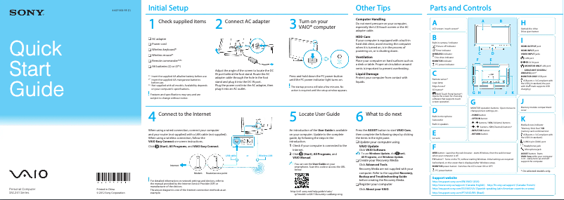 Image de la première page du manuel de l'appareil Vaio SVL2411AFYB
