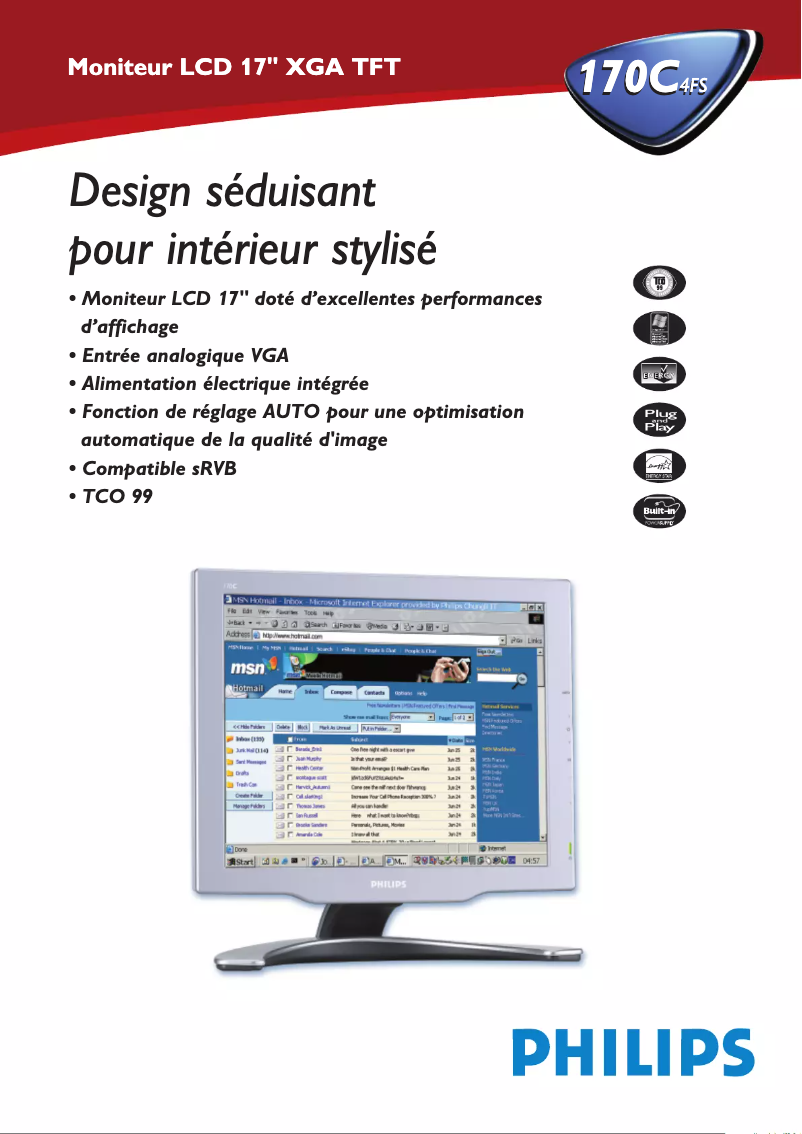 Page 1 de la notice Fiche technique Philips 170C4FS