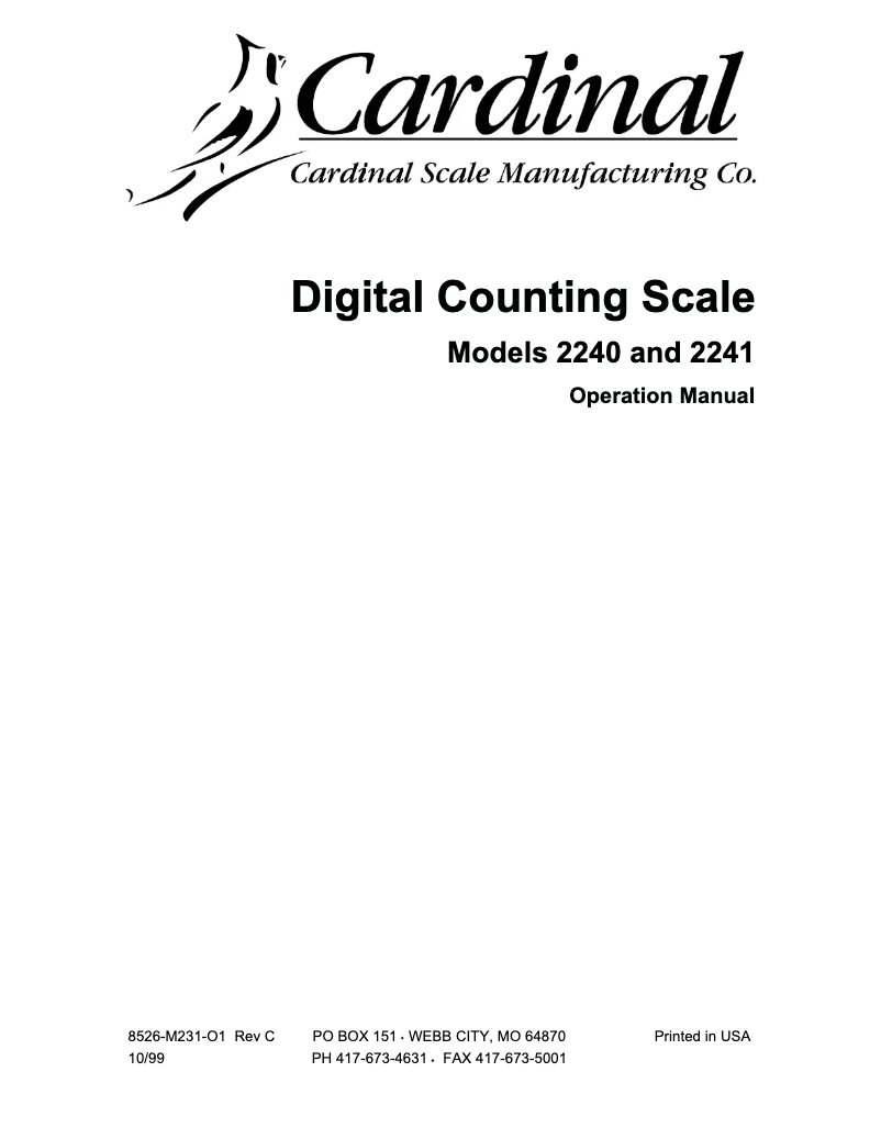 Page 1 de la notice Manuel utilisateur Cardinal Detecto 2240