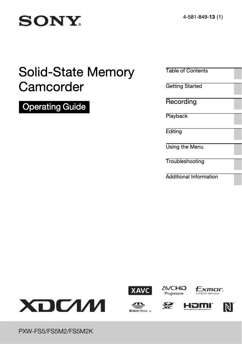 Image de la première page du manuel de l'appareil PXW-FS5M2