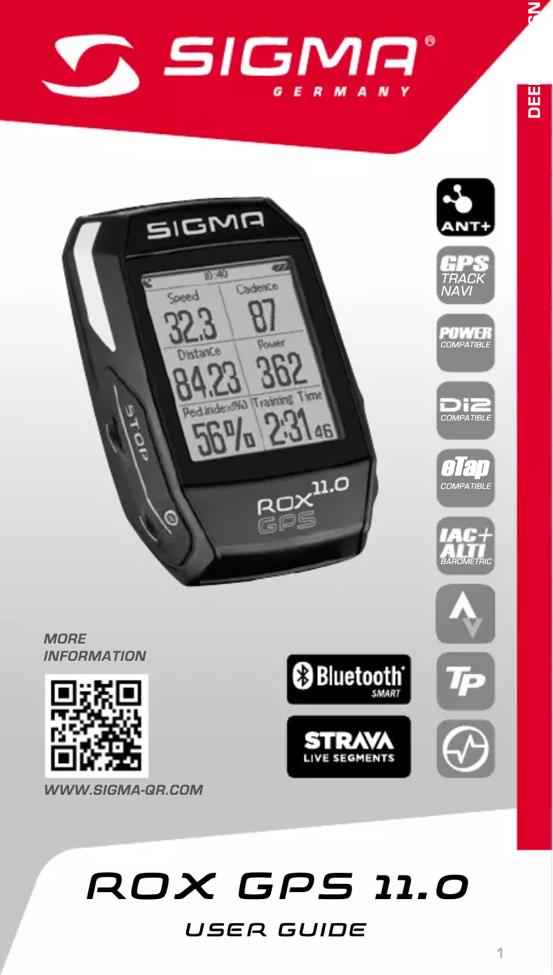 Image de la première page du manuel de l'appareil ROX GPS 11.0