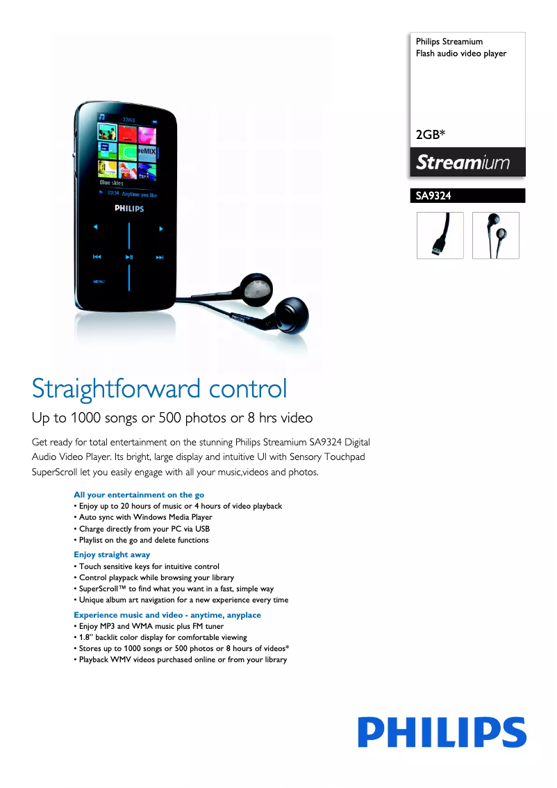Page 1 de la notice Fiche technique Philips Streamium SA9324