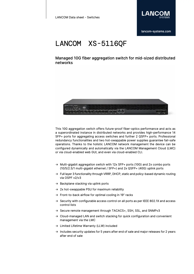 Page 1 de la notice Fiche technique Lancom XS-5116QF