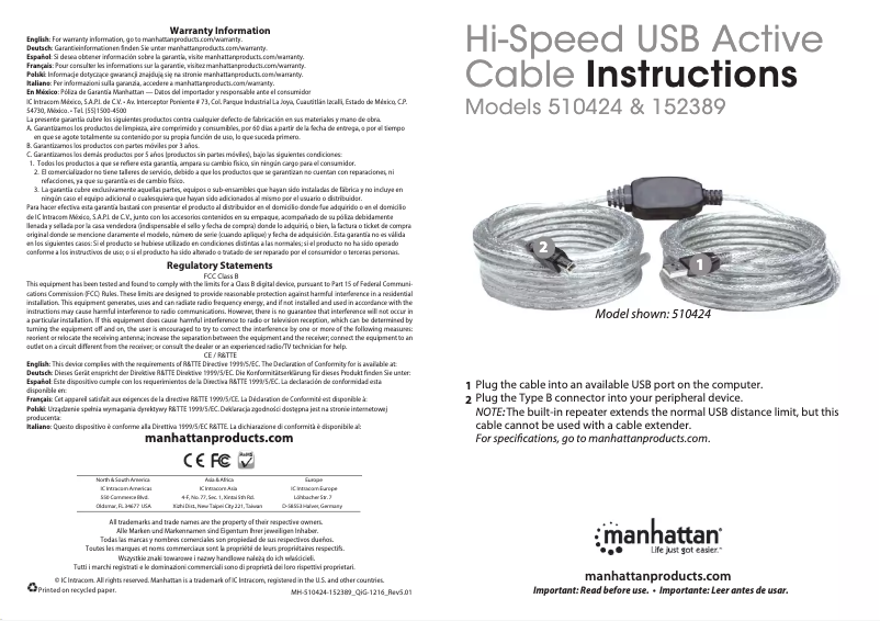 Page 1 de la notice Manuel utilisateur Manhattan 510424