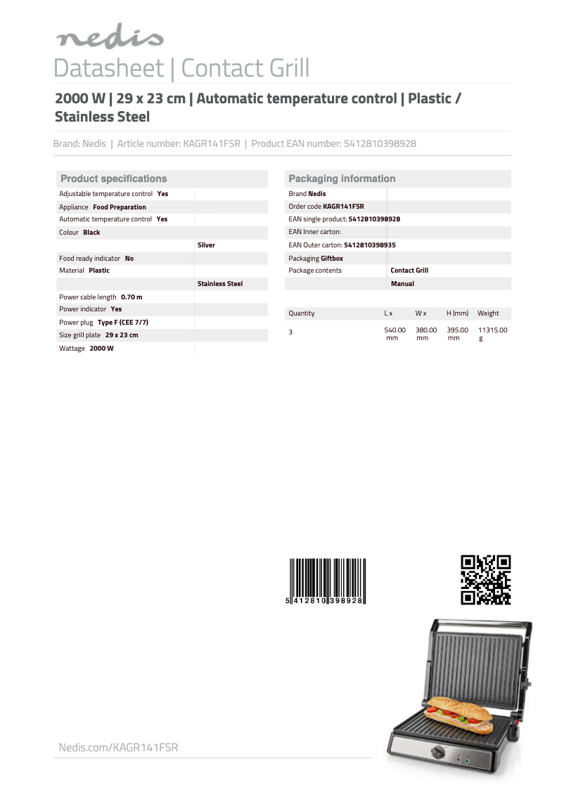 Page 1 de la notice Manuel utilisateur Nedis KAGR141FSR
