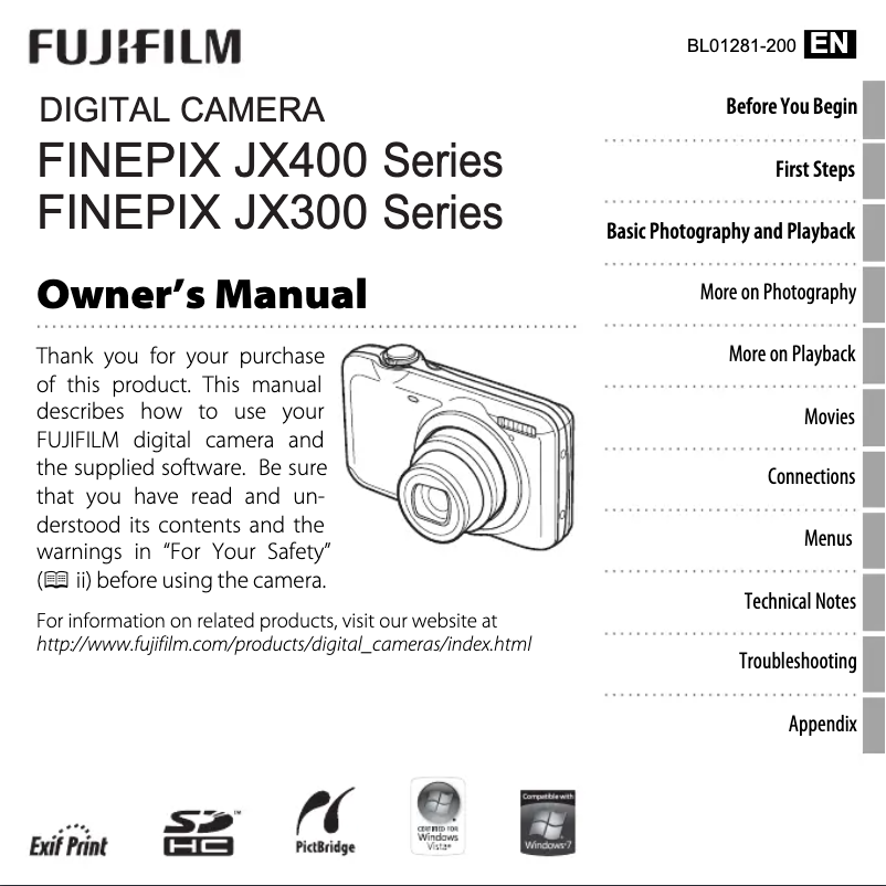 Page 1 de la notice Manuel utilisateur Fujifilm FinePix JX300