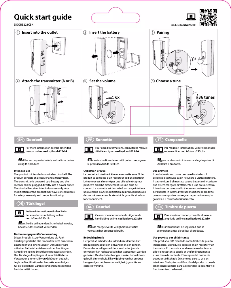 Page 1 de la notice Manuel utilisateur Nedis DOORB223CBK