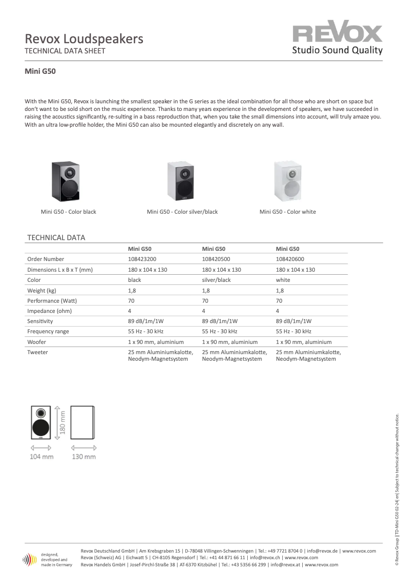 Page 1 de la notice Fiche technique Revox Mini G50