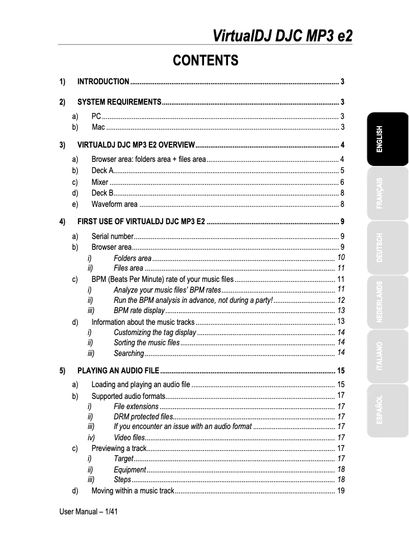 Page 1 de la notice Manuel utilisateur Hercules VirtualDJ DJC MP3 e2