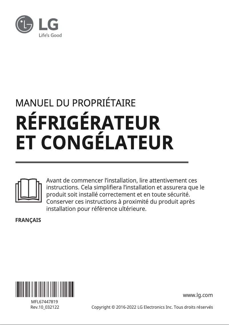 Page 1 de la notice Manuel utilisateur LG GSJ961NSUZ