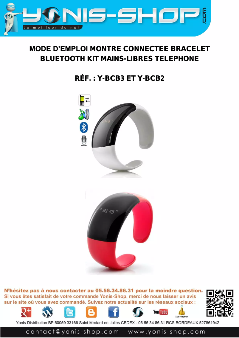 Page 1 de la notice Manuel utilisateur Yonis Y-BCB3