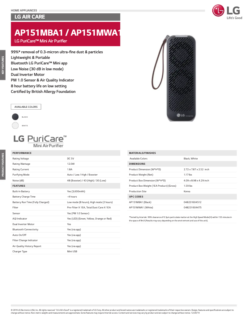 Image de la première page du manuel de l'appareil PuriCare AP151MWA1