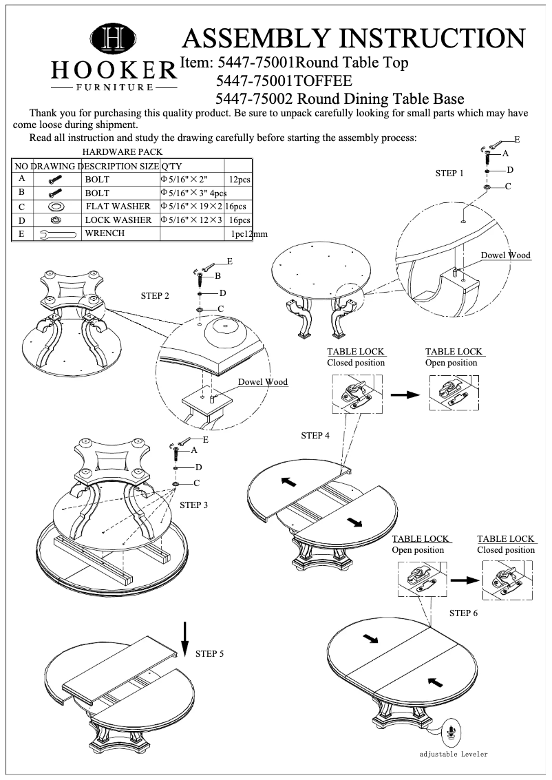 Page n°1 - Manuel utilisateur Hooker 5447-75001TOFFEE