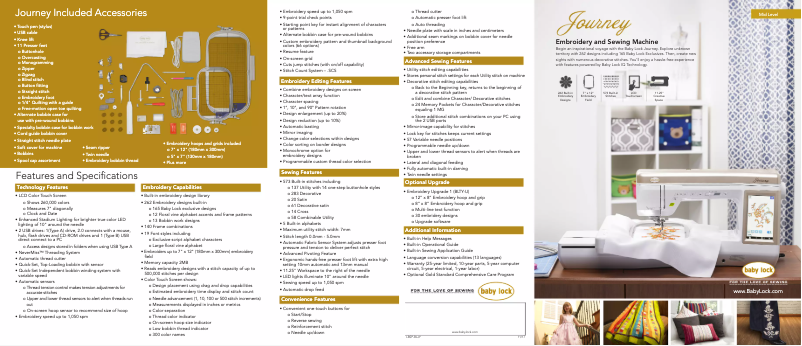 Page 1 de la notice Fiche technique Baby Lock Journey