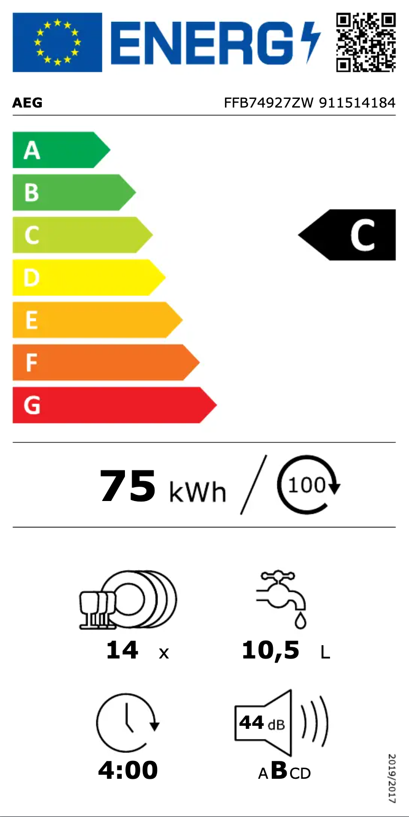 Page n°1 - Label énergétique AEG FFB74927ZW