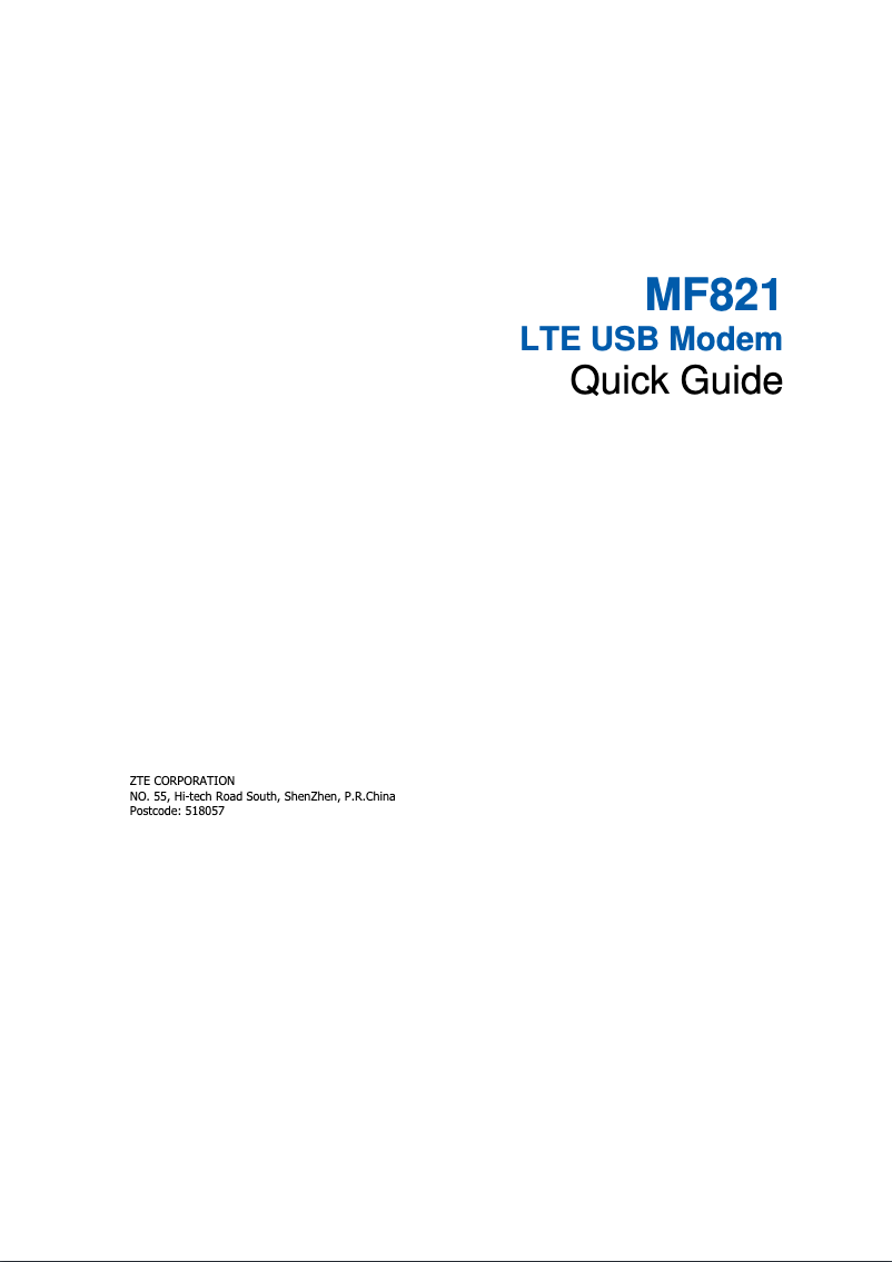 Page 1 de la notice Manuel utilisateur ZTE MF821