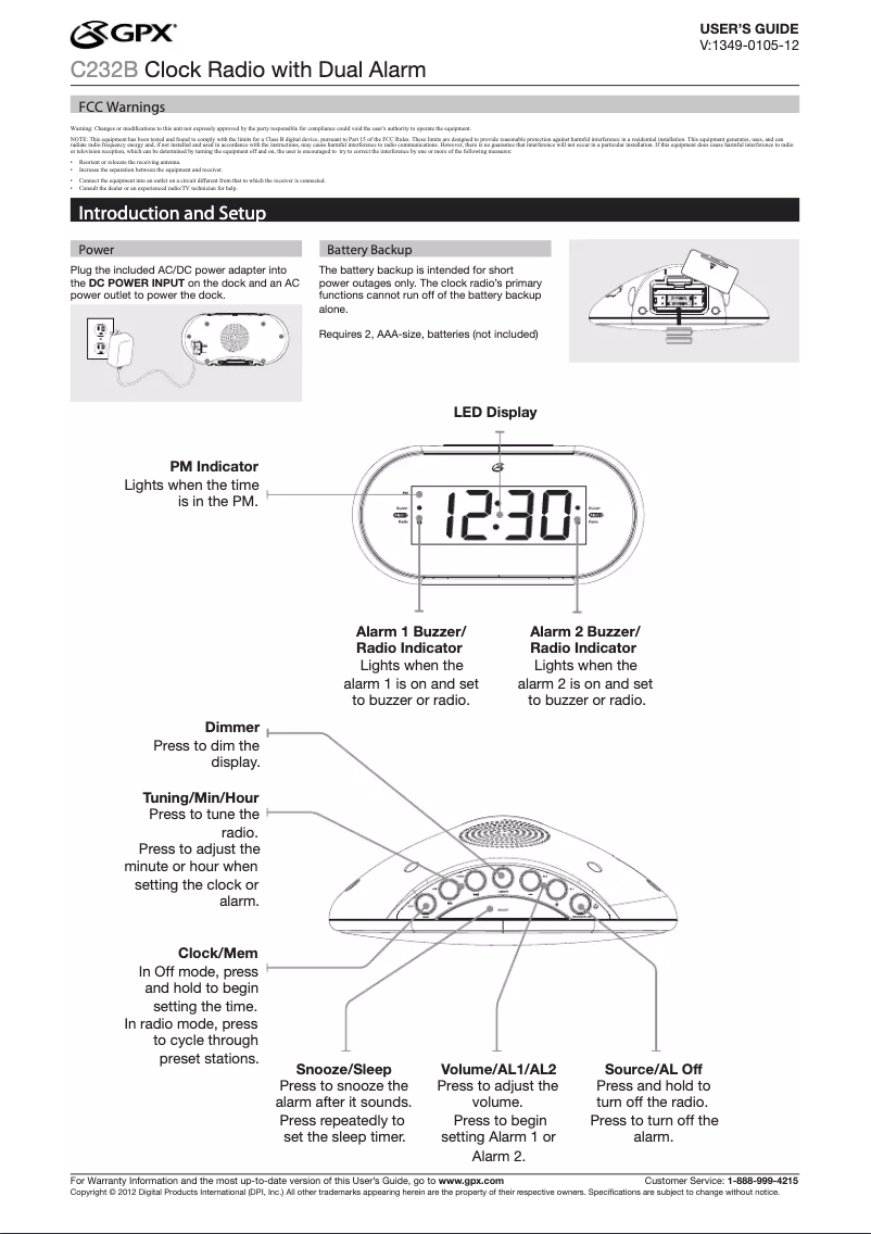 Page 1 de la notice Manuel utilisateur GPX C232B
