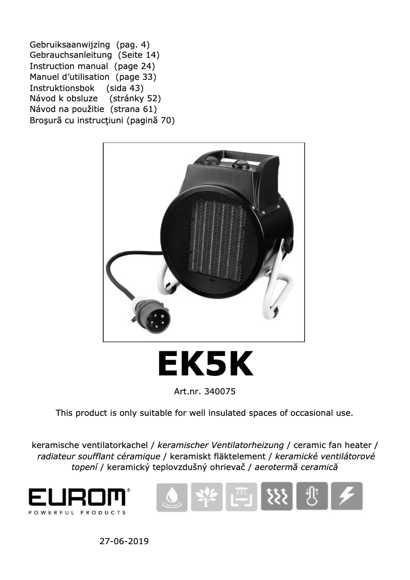 Page 1 de la notice Manuel utilisateur Eurom EK5K