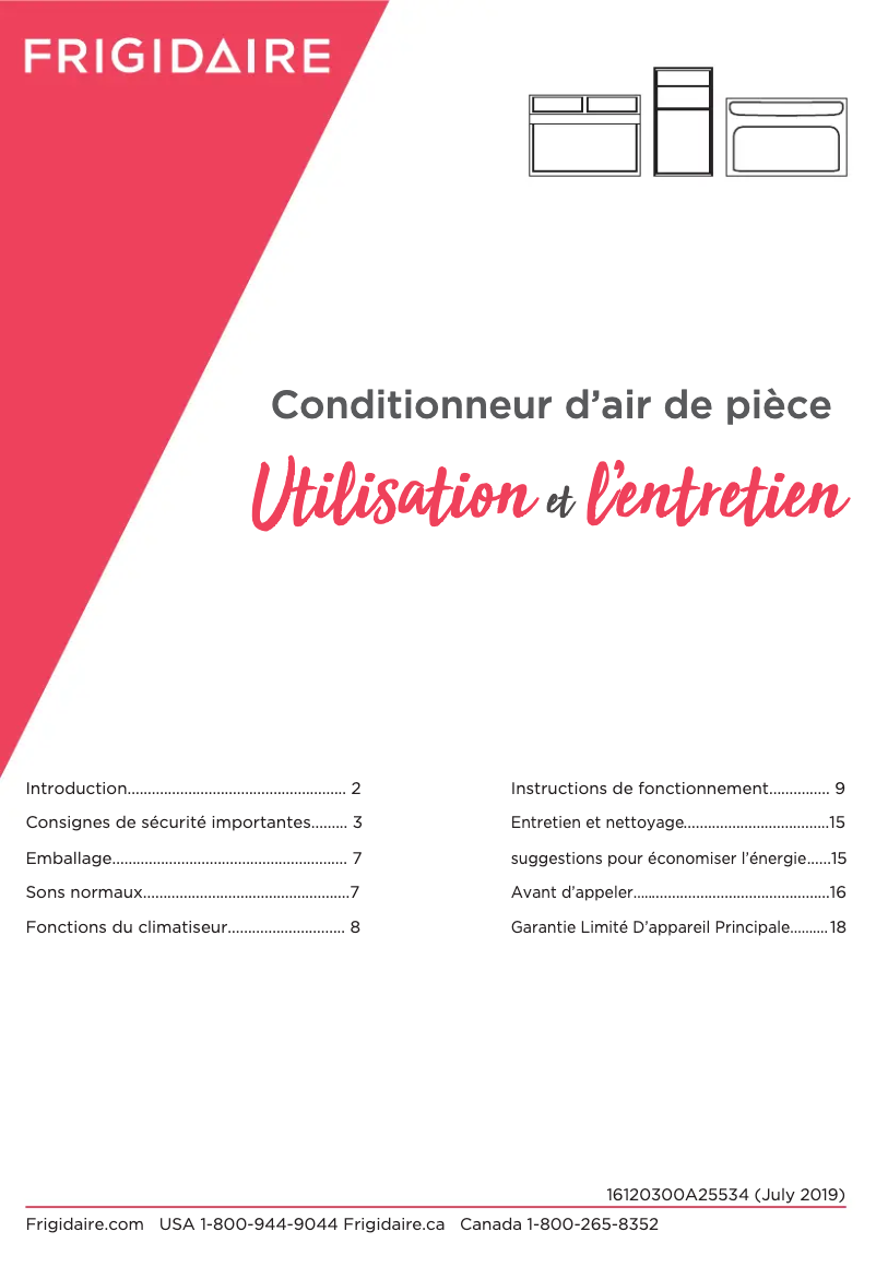 Page 1 de la notice Manuel utilisateur Frigidaire FHWC253WB2