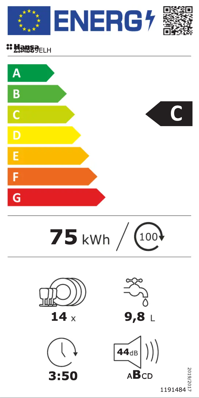 Page n°1 - Label énergétique Hansa ZIM669ELH