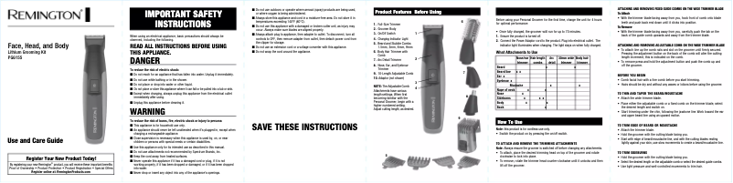 Page n°1 - Manuel utilisateur Remington GroomPlus