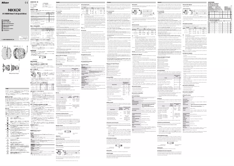 Image de la première page du manuel de l'appareil Nikkor AF-S 50mm f/1.8G (Special Edition)