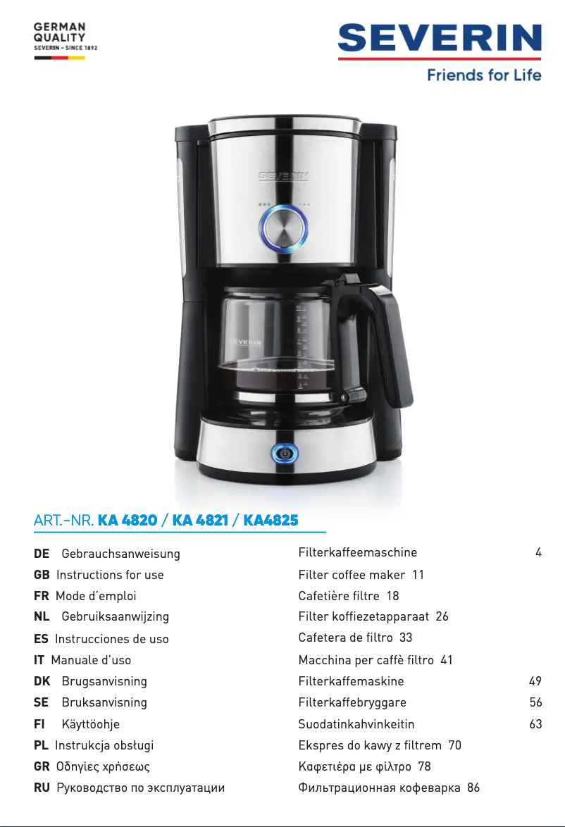 Page 1 de la notice Manuel utilisateur Severin KA 4821
