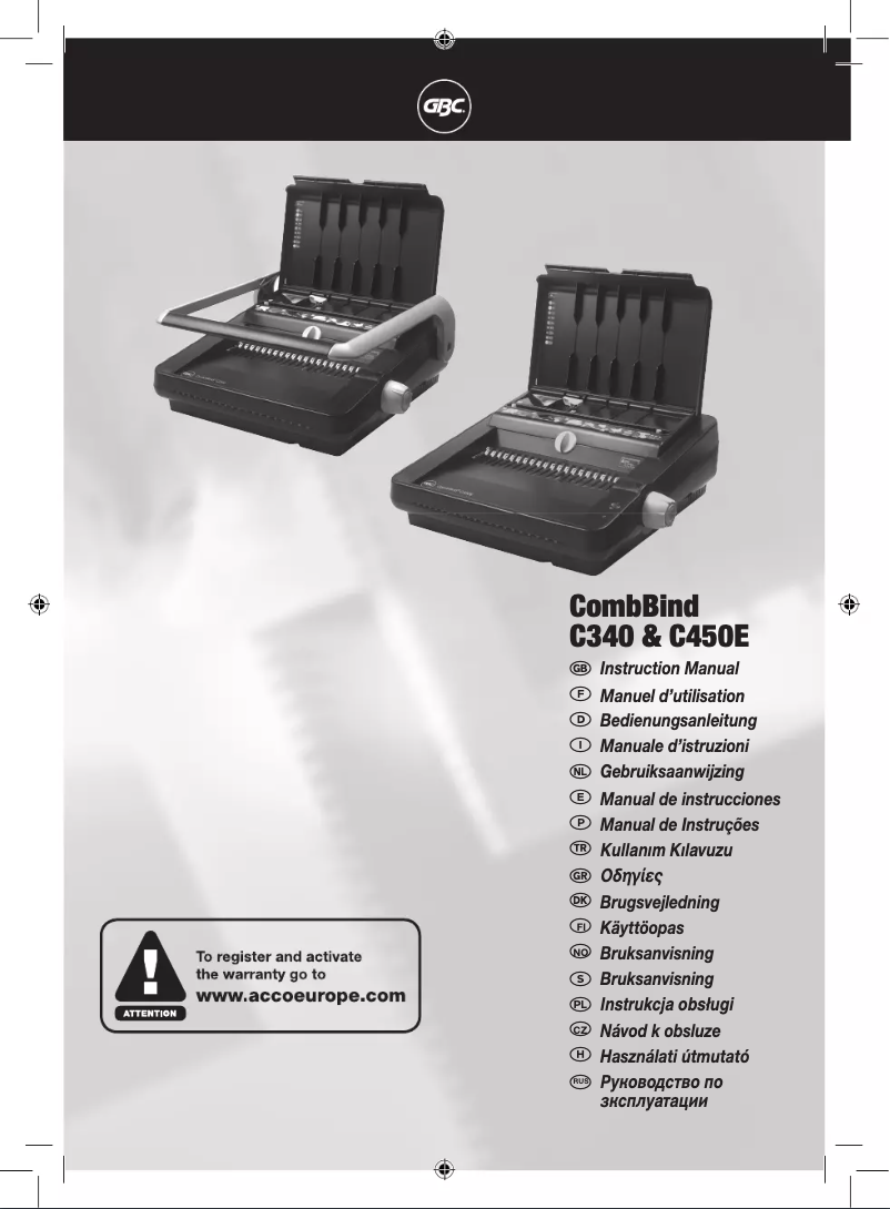 Page 1 de la notice Manuel utilisateur GBC CombBind C450E