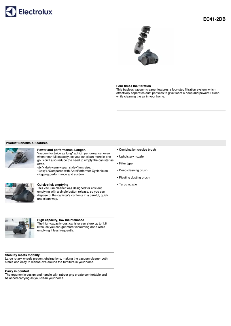 Page 1 de la notice Fiche technique Electrolux Ease C4