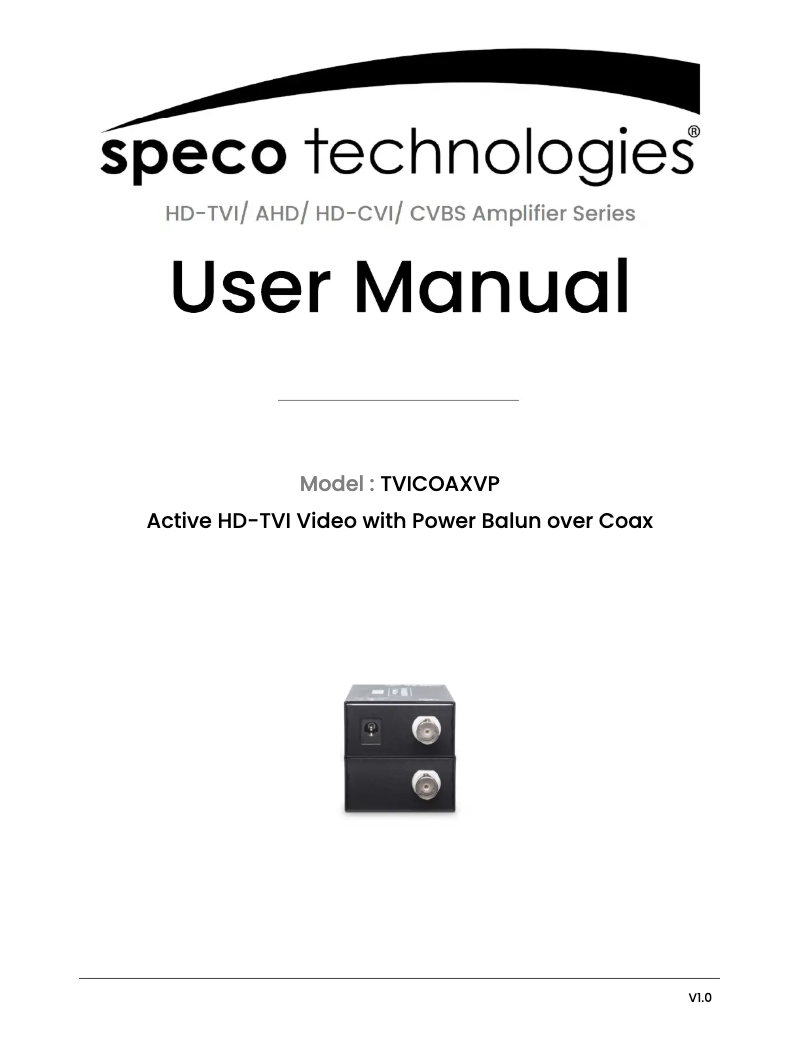 Page n°1 - Manuel utilisateur Speco Technologies TVICOAXVP