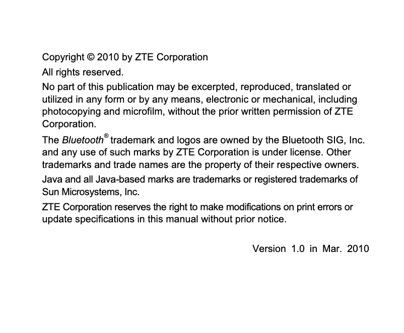 Page 1 de la notice Manuel utilisateur ZTE X991