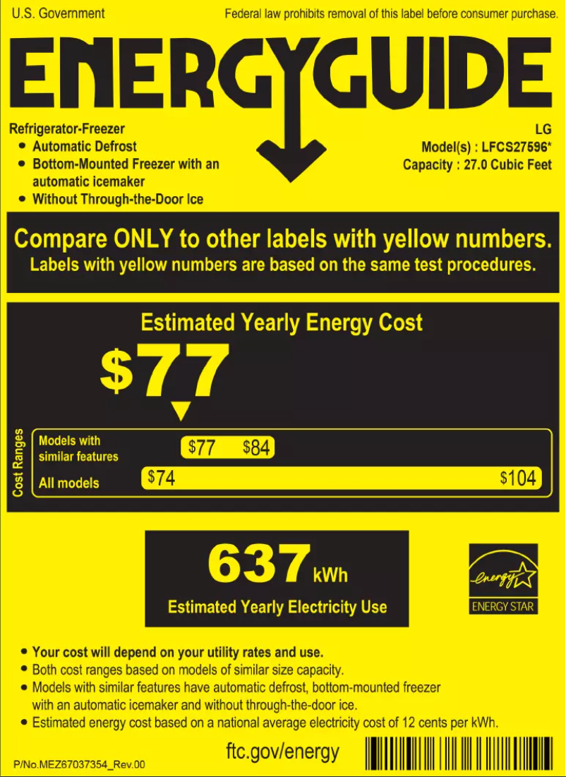 Page 1 de la notice Label énergétique LG LFCS27596S