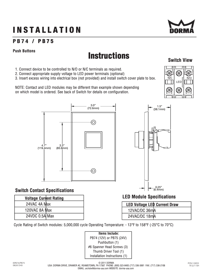 Page 1 de la notice Manuel utilisateur Dormakaba PB75