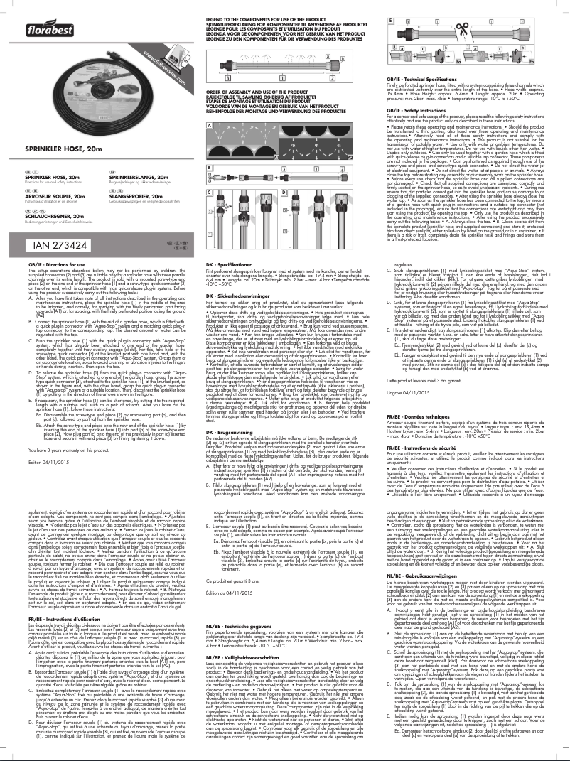 Page 1 de la notice Manuel utilisateur Florabest IAN 273424