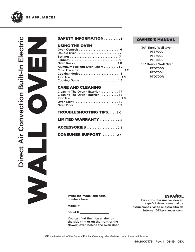 Image de la première page du manuel de l'appareil Profile PTS700LSNSS