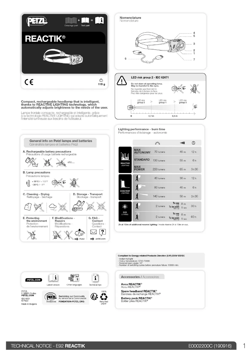 Page 1 de la notice Manuel utilisateur Petzl Reactik 220