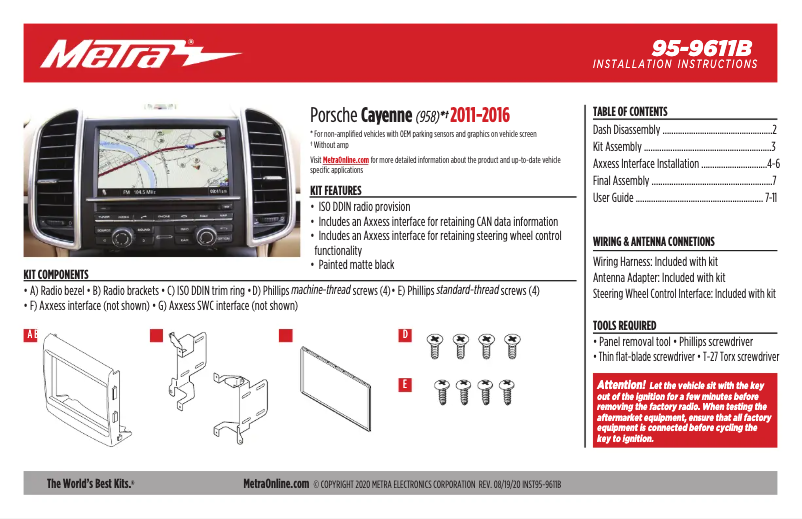 Page n°1 - Manuel utilisateur Metra 95-9611B