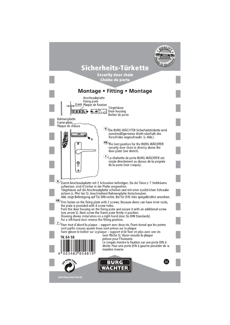 Page 1 de la notice Manuel utilisateur Burg Wächter TKM 64 SB