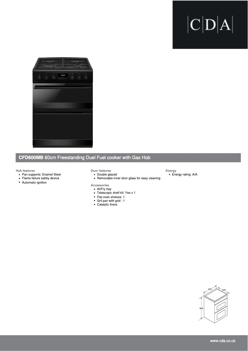 Page n°1 - Fiche technique CDA CFD600MB