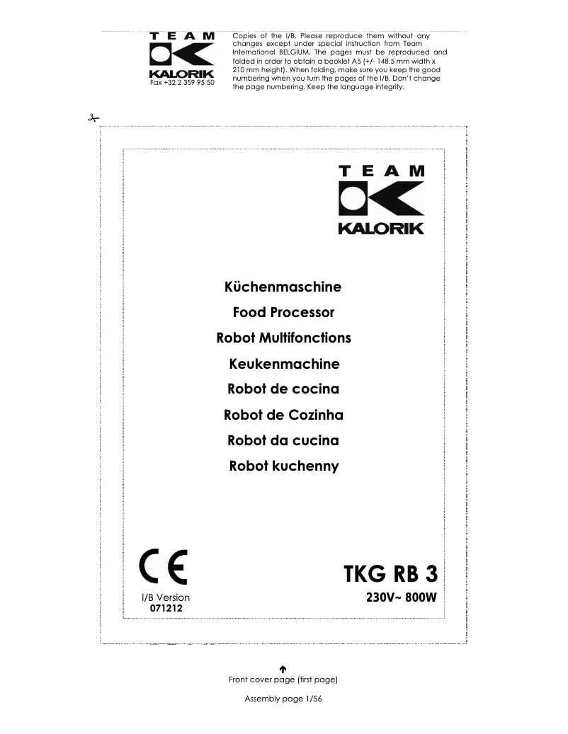Image de la première page du manuel de l'appareil TKG RB 3