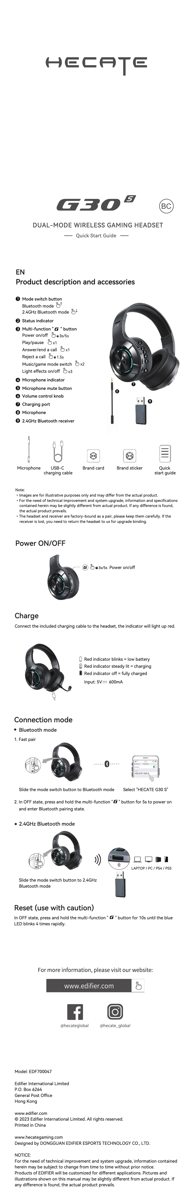 Image de la première page du manuel de l'appareil Hecate G30 S