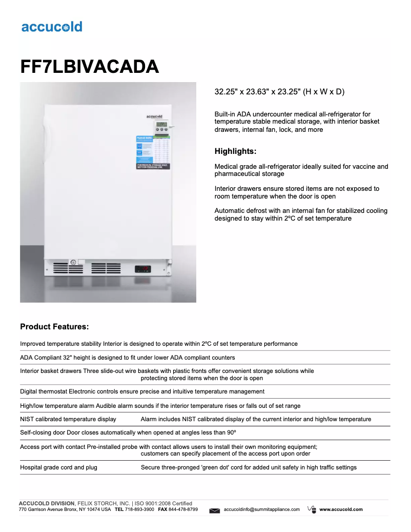 Image de la première page du manuel de l'appareil Accucold FF7LBIVACADA