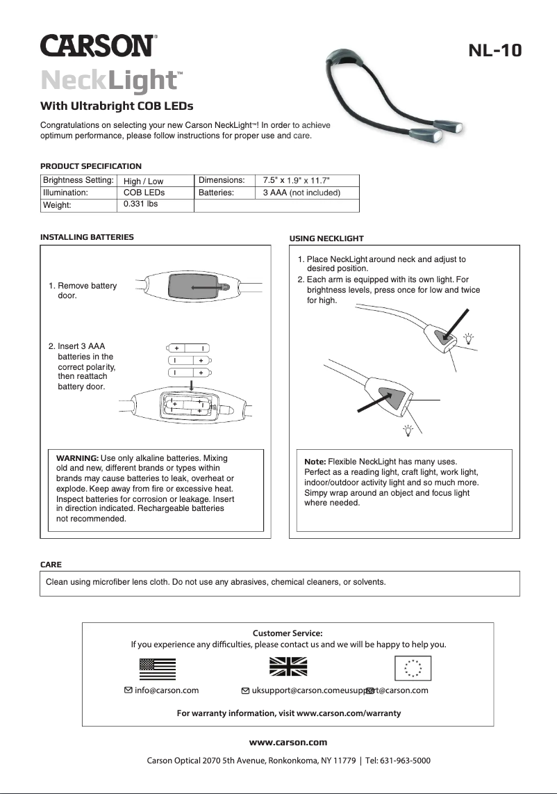 Image de la première page du manuel de l'appareil NeckLight NL-10