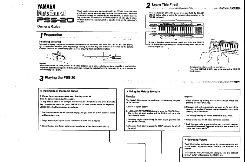 Page 1 de la notice Manuel utilisateur Yamaha PSS-20
